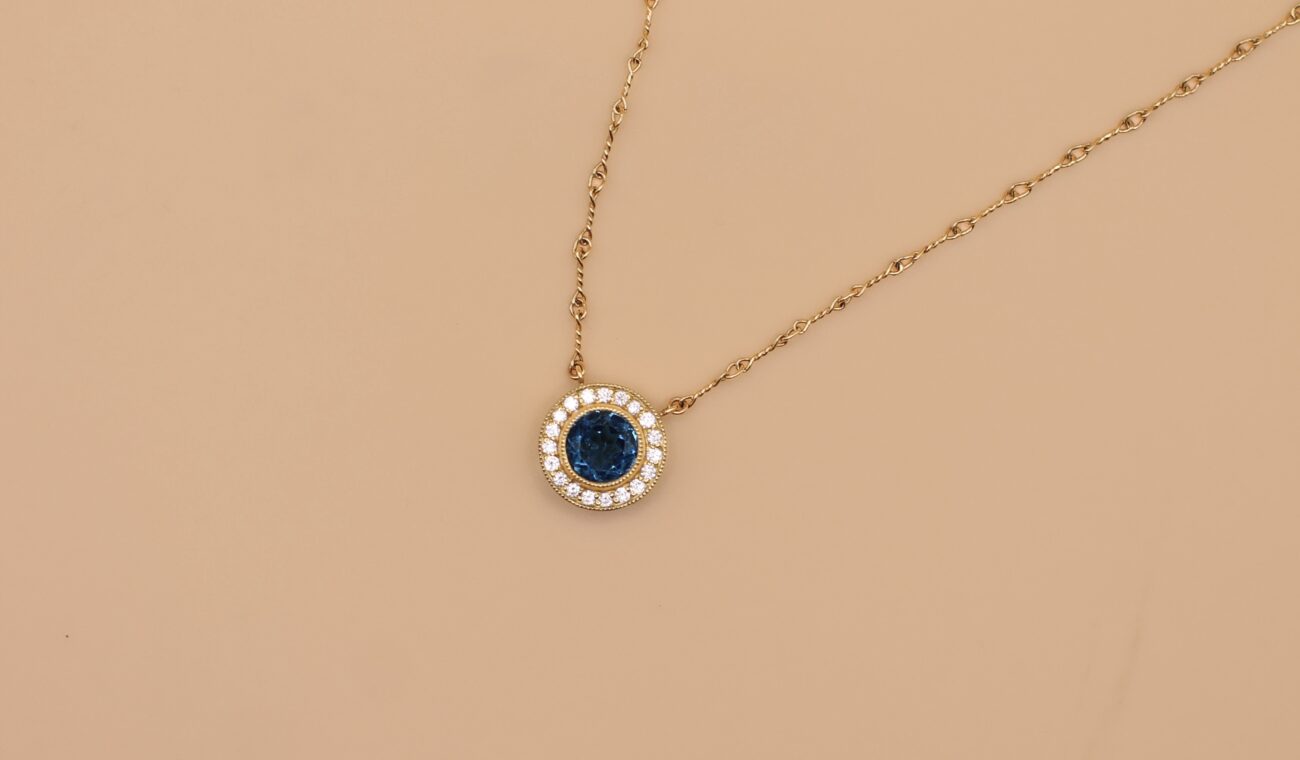 Blue Topaz and Diamond Circle Necklace